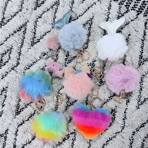 POM POM keychains Colorful Set of 8